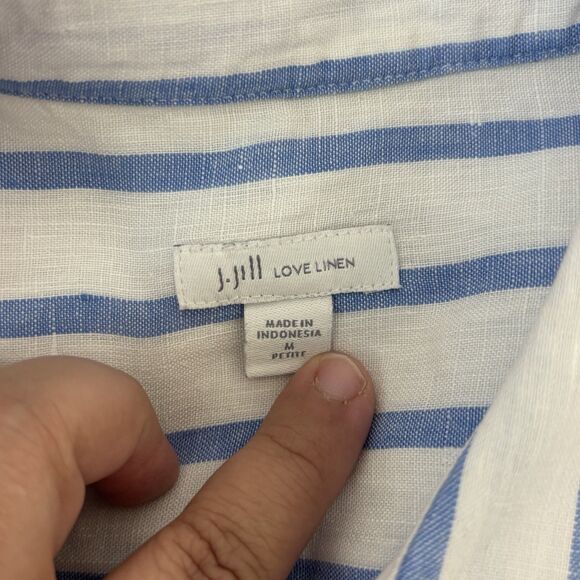 J Jill Shirt Womens Petite Medium Blue Striped Love Linen Button Long Sleeves - Picture 6 of 7